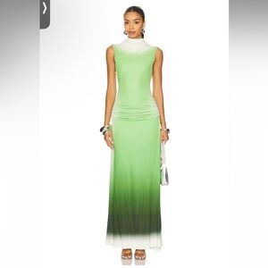 SIMKHAI Small Aldina Sleeveless Ombre Green Maxi Dress Ruched Mockneck Lined New